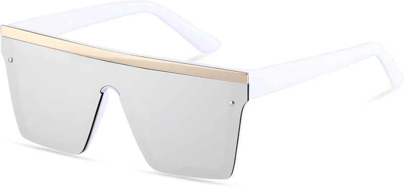 LYZOIT Square Oversized Sunglasses for Women Men Big Flat Top Fashion Shield Large UV Protection Rimless Shades - Image 1